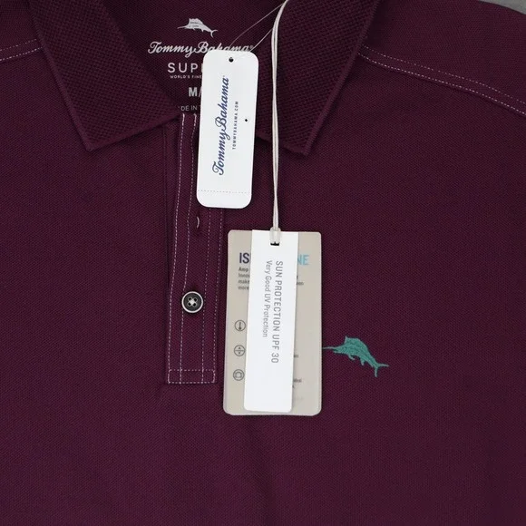 Tommy Bahama Polo Shirt Emfielder‎ Pique Embroidered Dark Purple LS Medium M
